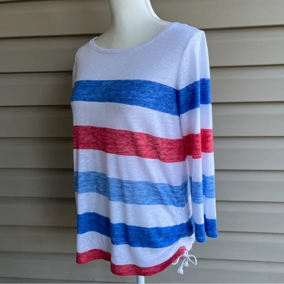 •Talbots• Lightweight Striped Linen Blend Top - Size Medium - Picture 4 of 9